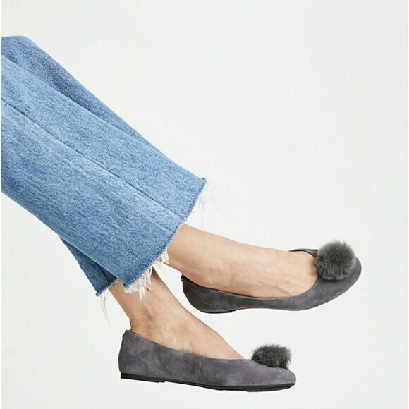 New! MICHAEL KORS Fur Pom Pom Women's Gray Ballet Flats Shoes Size 7 NWB